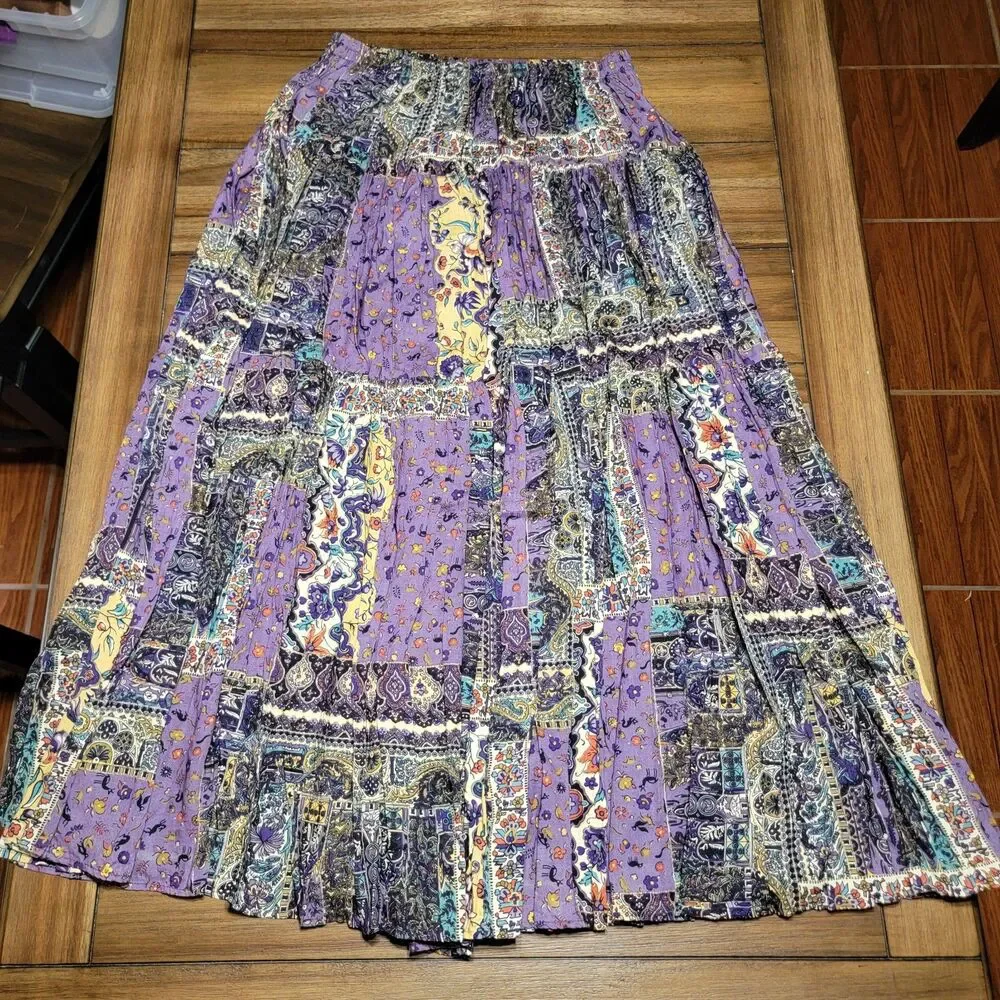 Howard Wolf Purple & Tan Patchwork Full Length Skirt - Size 10